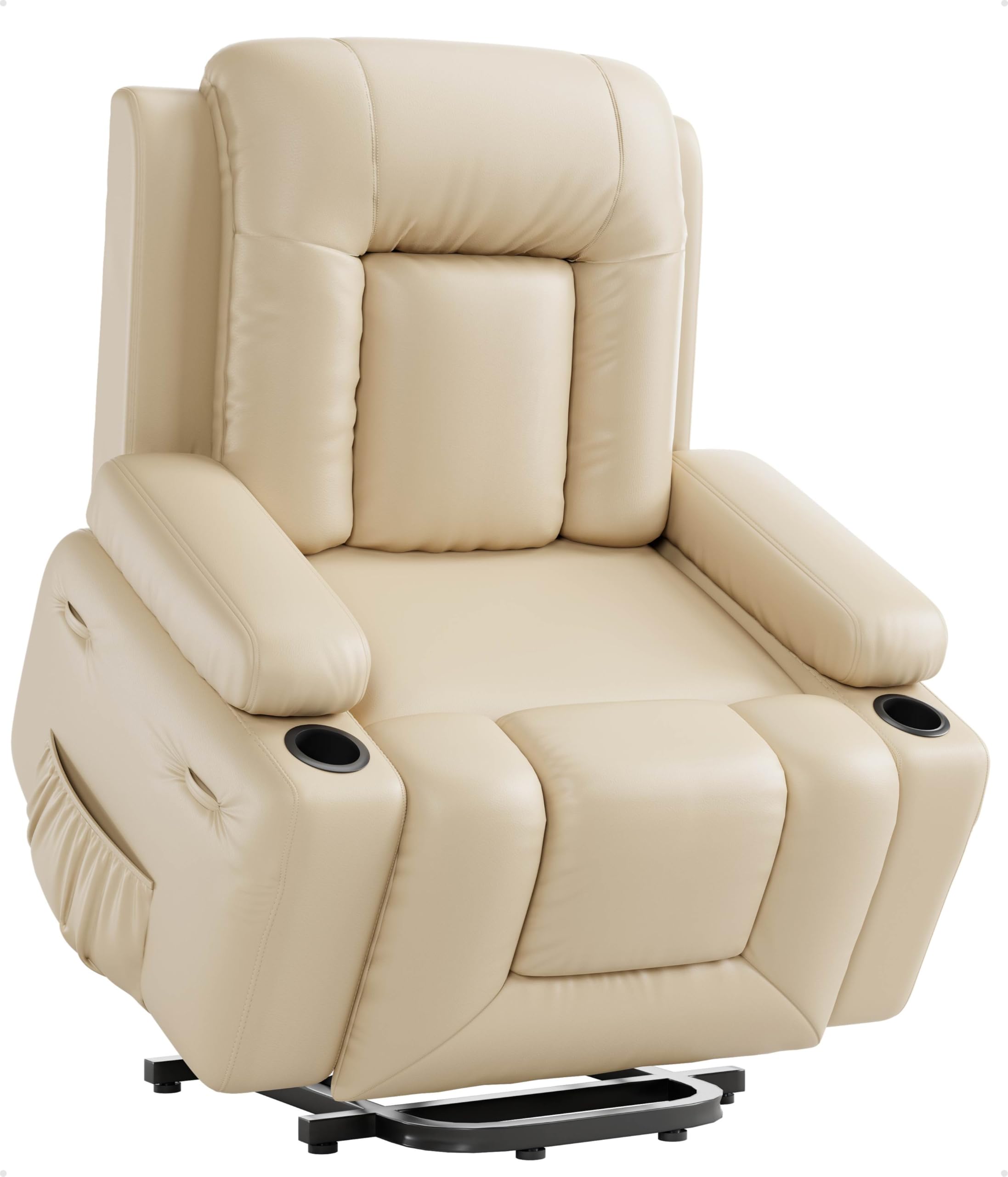GarveeHome Power Lift Recliner Chair - Heat and Massage, Faux PU Electric Lift Recliner for Elderly &amp; Mobility Impaired, Adjustable Back and Legs, Heavy Duty Lift Chair for Seniors