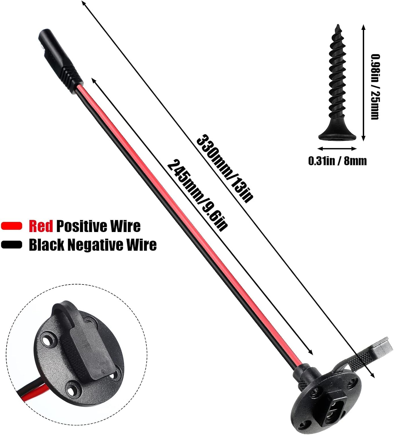 Flutesan 8 Pcs 12 AWG Power Socket Compatible with SAE Sidewall Port SAE Connector Weatherproof Solar Panel Mount Flush Mountable with 32 Screws for Solar Generator Battery Charger