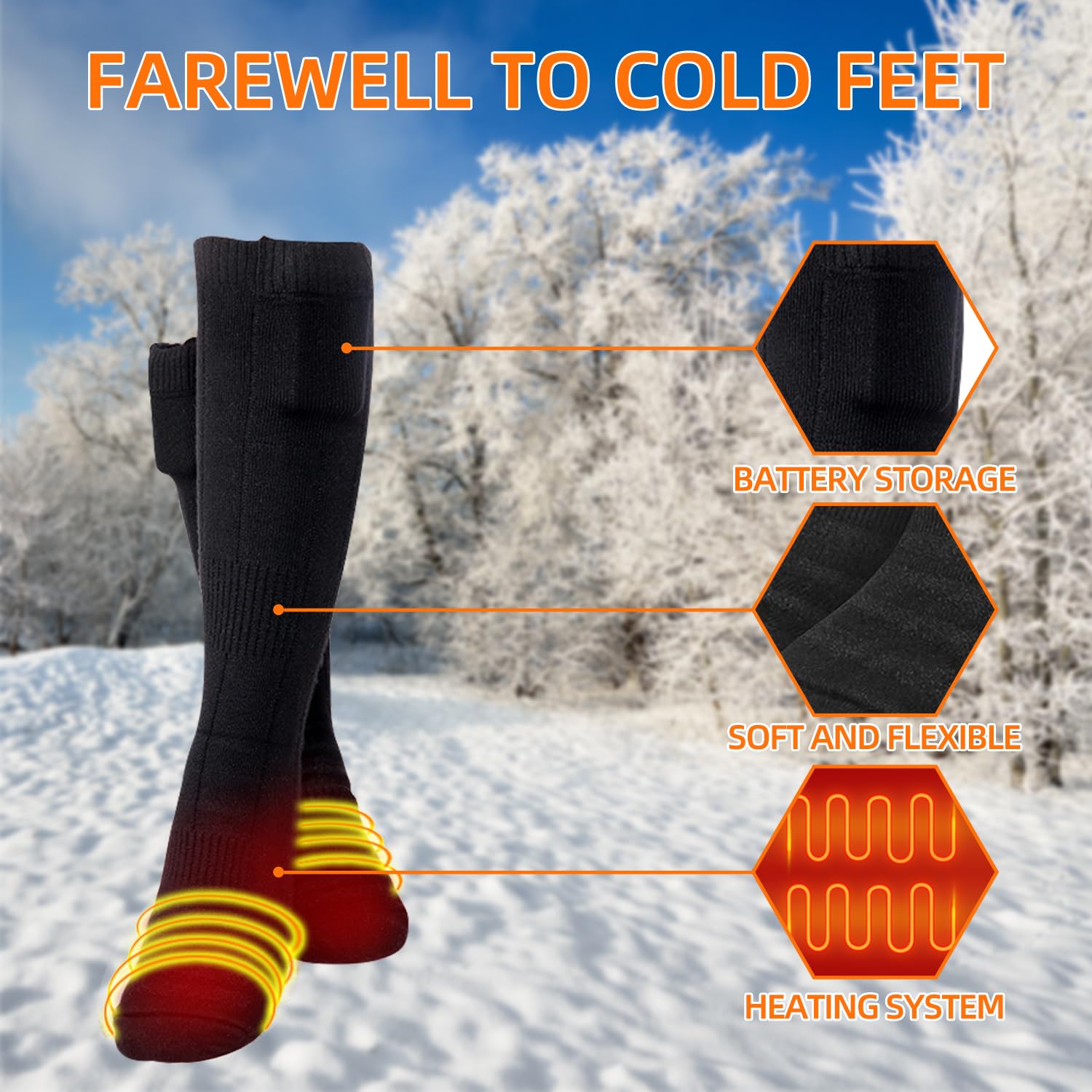 4500mAh Chaussettes chauffantes pour Homme et Femme,Chaussettes Chauffantes électriques Rechargeables,3 Niveaux de température Lavables Chaussettes Chauffantes,Chauffe-Pieds d'hiver(Noir, L)