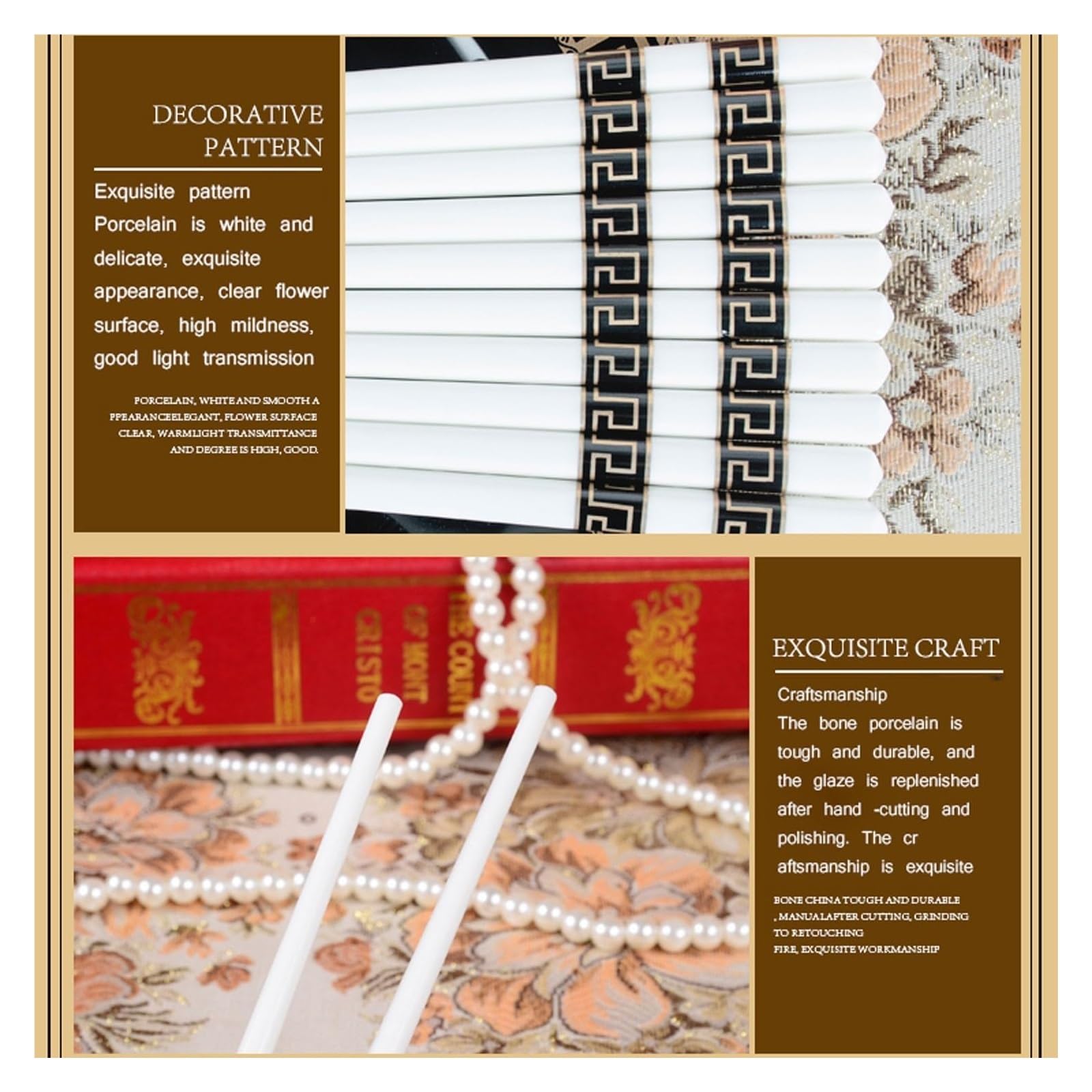 Baguettes en céramique, Baguettes japonaises en porcelaine, coffret cadeau de 10 paires baguettes céramique