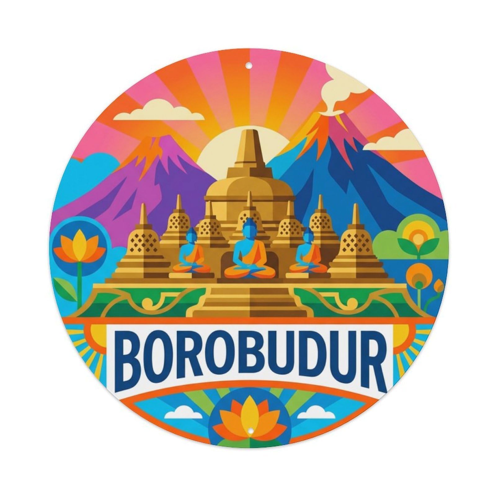 Indonesia Vintage Travel Borobudur Metal Tin Sign