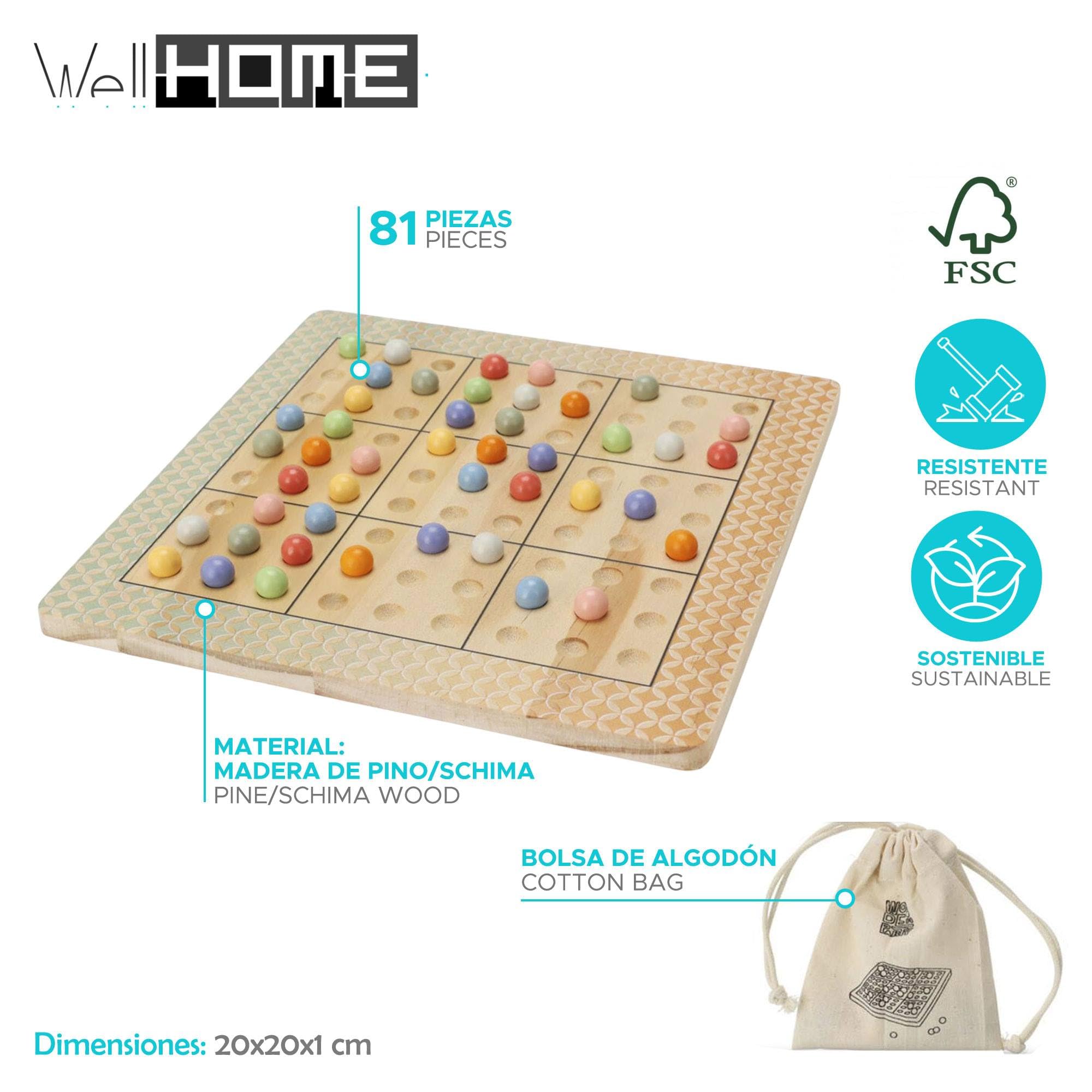 Juego de Tablero de DESAFÍO Sudoku en Madera con Bolsa de algodón