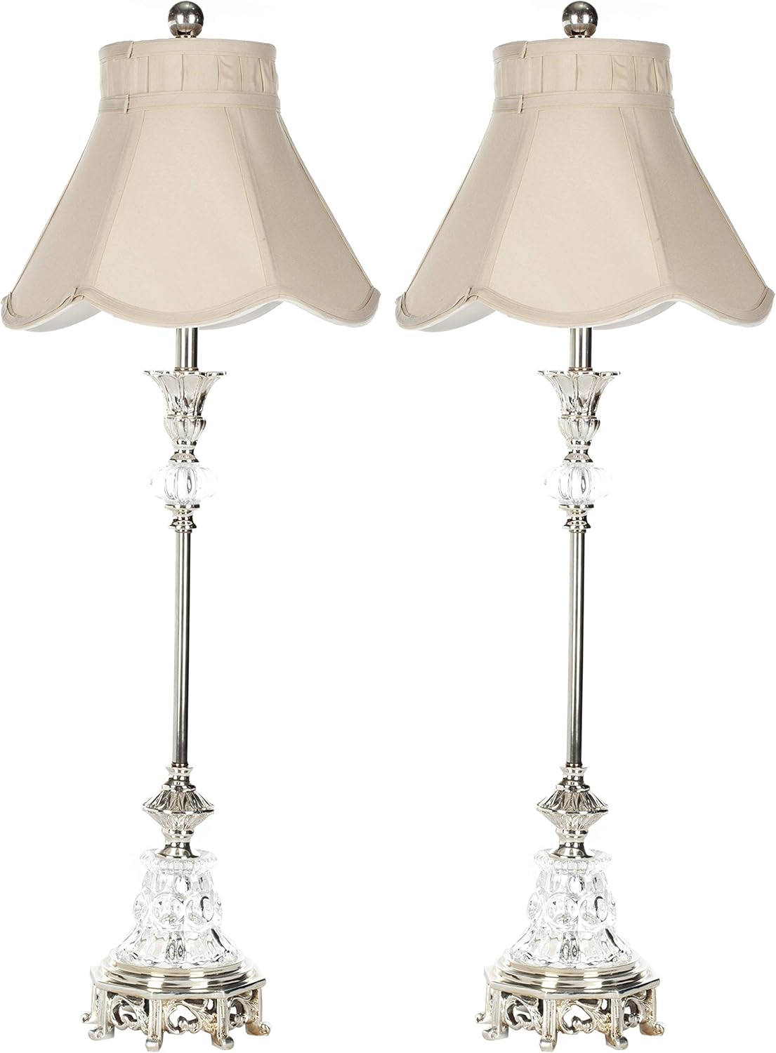 SAFAVIEH Lighting Collection Arianna Shabby Chic Glass Candlestick 33-inch Bedroom Living Room Home Office Desk Nightstand Table Lamp Set of 2 (LED Bulbs Included)