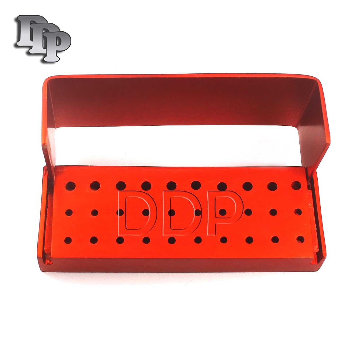 DDP 30 Holes Dental Disinfection BURS Holder Opening Box Dental LAB Aluminum BUR CASE RED Color DN-2085