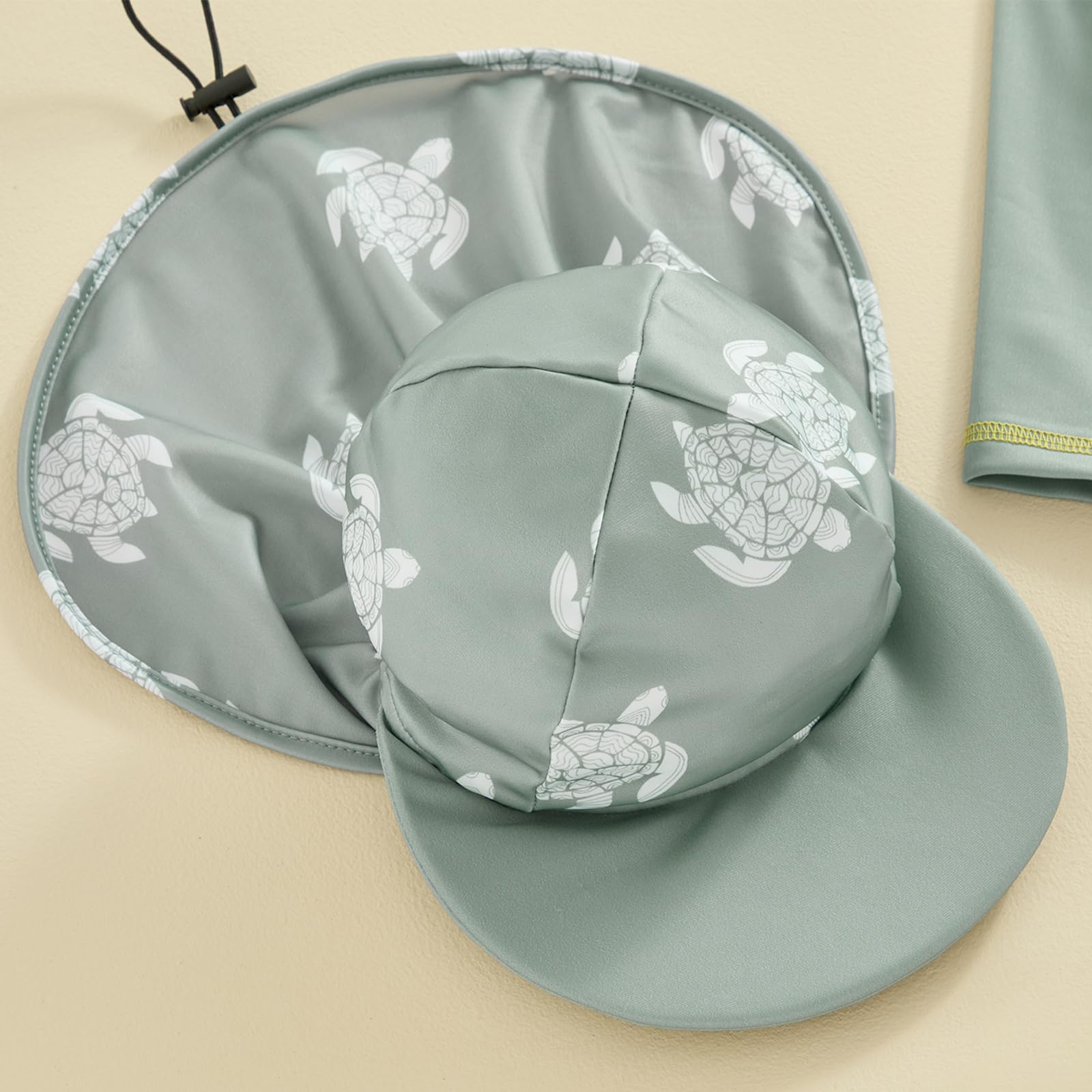 MAYUMMPY Baby Boys Swimsuit UPF 50+ Rash Guard Set Shark Dolphin Print Top+Shorts+Hat Swimwear Bathing Suit (US, Age, 3 Years, 4 Years, Turtle Swimsuit Green)