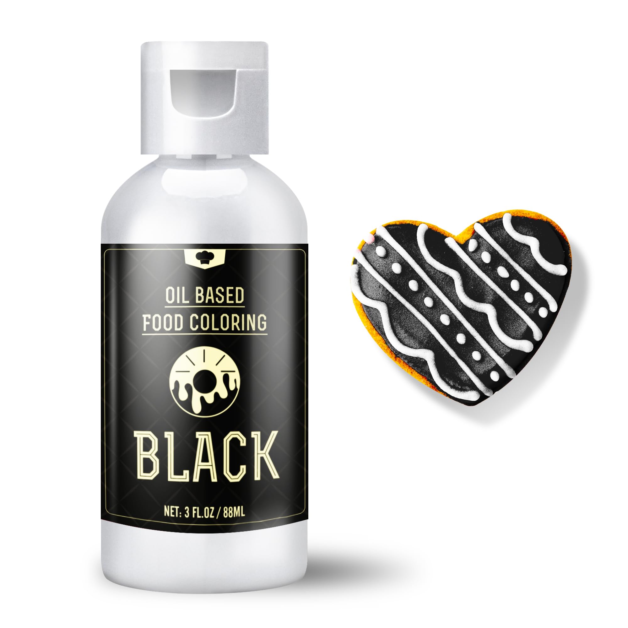 Oil Based Food Coloring for Halloween - 88ml Vivid Fat Soluble Food Coloring for Chocolate, Candy Melts, Baking, Cake, Cookie - Liquid Tasteless Food Colour Dye for Butter, Fondant and Macaron (Black)