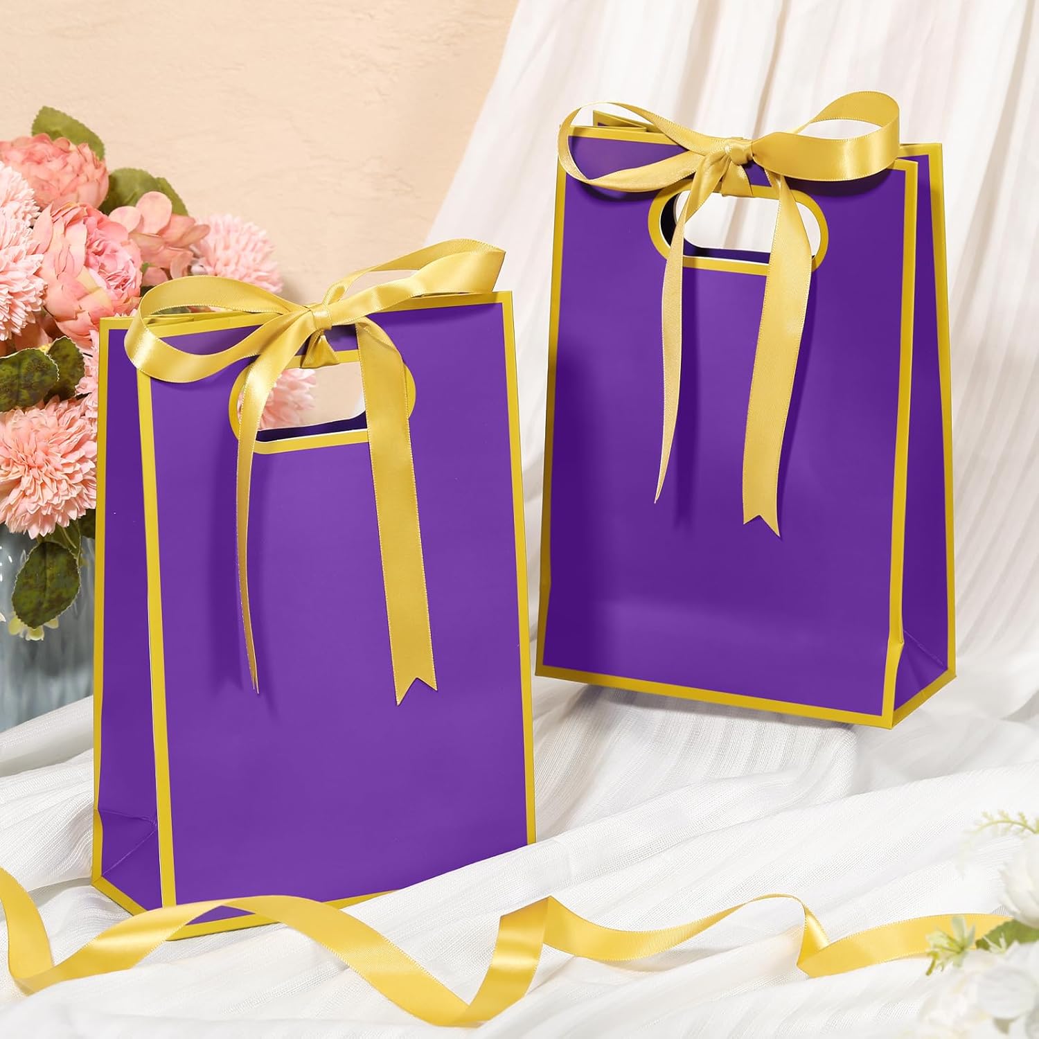Kolldenn 30 Pcs Thank You Gift Bags with Handles 10.2 x 7.1 x 3.2 Inch Elegant Party Favor Bags with Ribbon Bow for Wedding Bridal Birthday Bridesmaid Holiday Party Supplies(Purple) - Image 3