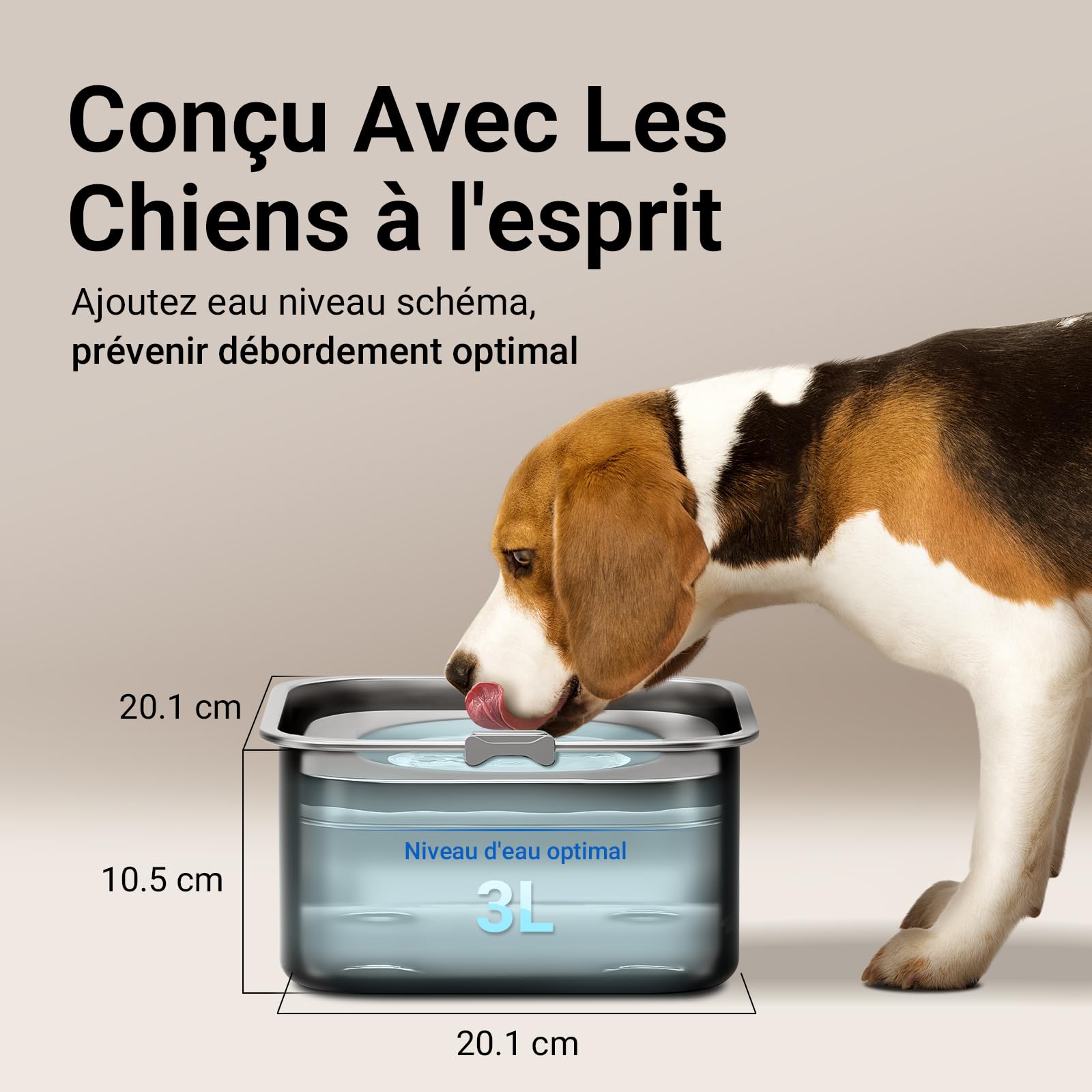DownyPaws Gamelle Anti-Éclaboussures pour Chien, Gamelle 3L Anti-Étouffement en Acier Inoxydable, Empêche Les Éclaboussures, Garde Le Sol Sec et Hygiénique, Adapté à Petits et Moyens Chiens, Noir