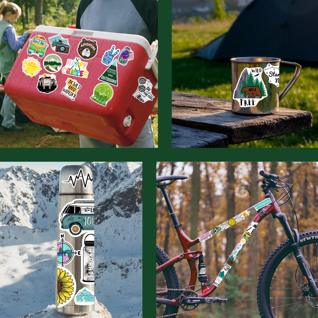 100 Outdoor Stickers for Water Bottles, EL NIDO Water Bottle Stickers