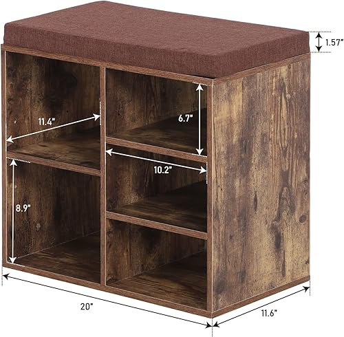 Miniatura 2 de MFSTUDIO Banco de almacenamiento de zapatos, banco pequeño de entrada para zapatos con cojín de asiento y estantes ajustables, organizador