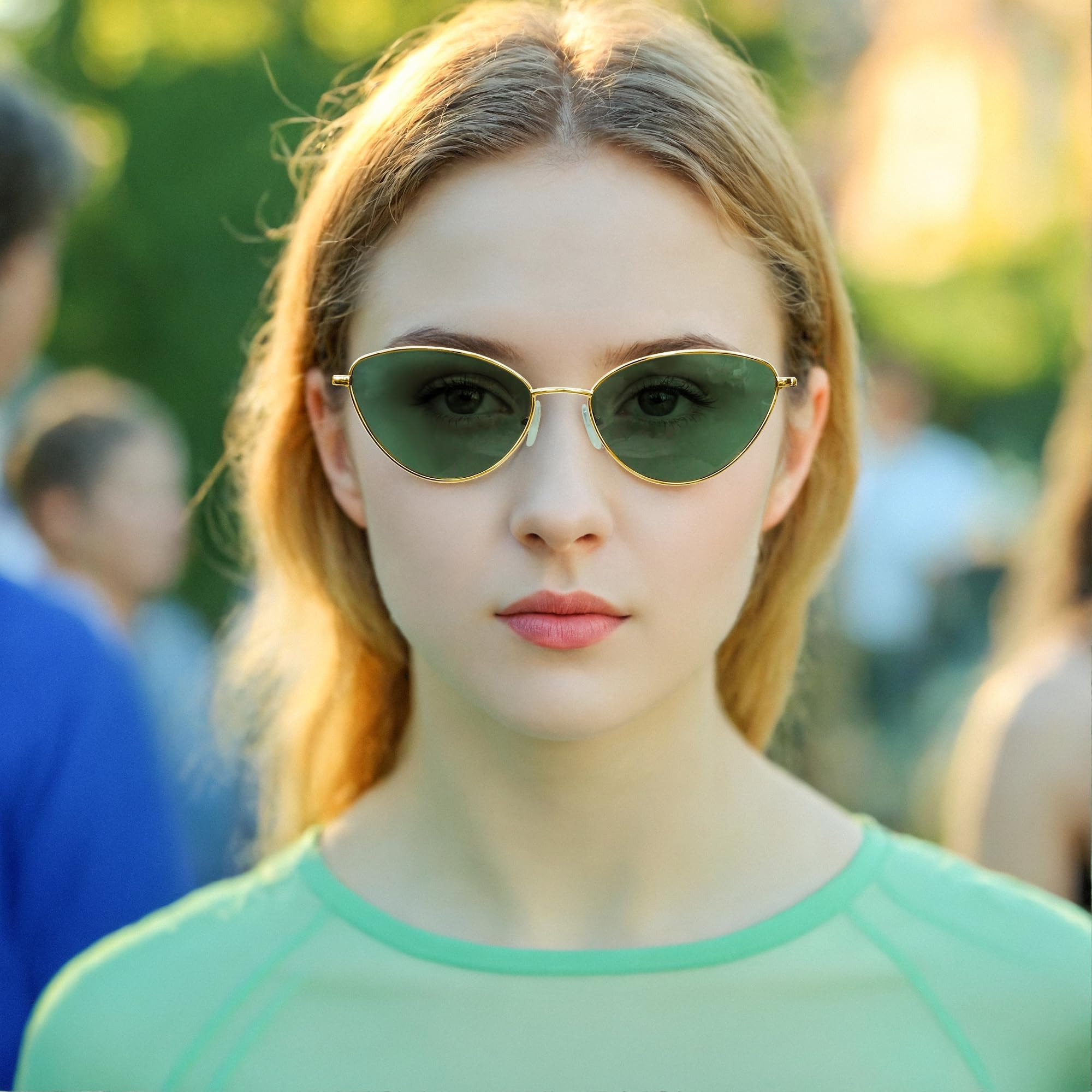 Metall-Sonnenbrille für Damen, Cat-Eye-Gestell, polarisiert, UV400 (003 GOLD GRÜN)