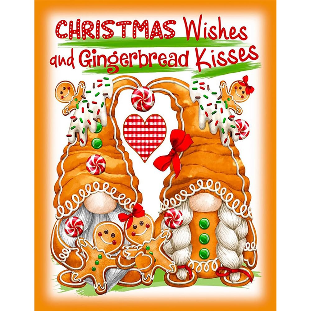 Stalente Diamond Painting Kits for Adults, Gnomes 5D DIY Diamond Art Kits for Beginners Round Full Drill Diamond Painting for Home Wall Decoration Gift 16×20inch, Christmas Gingerbread