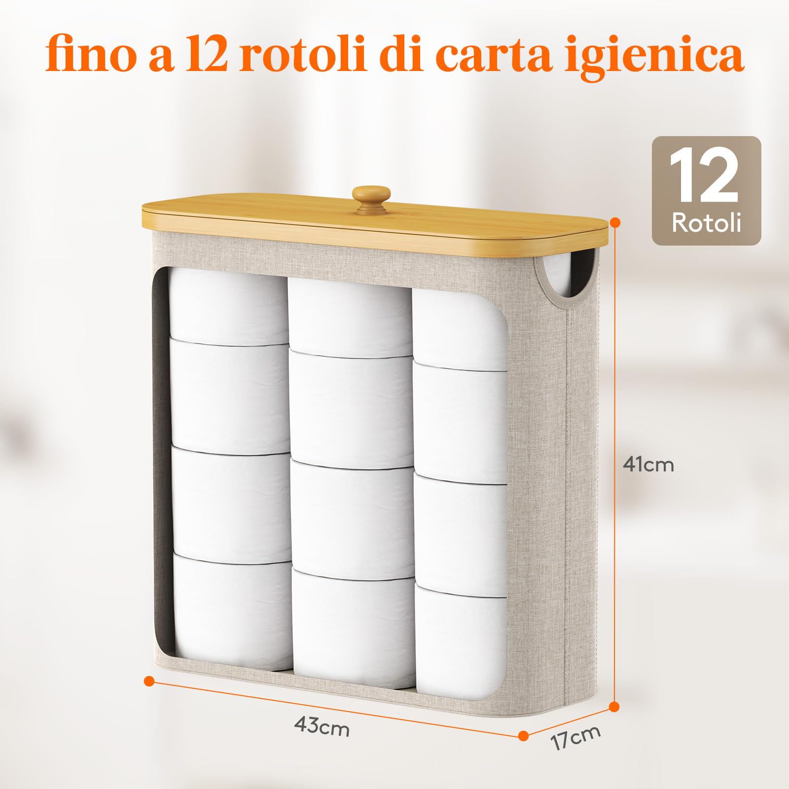 Lifewit Contenitore Carta Igienica, Cesto Porta Carta Igienica, Portarotoli Carta Igienica Scorta con Coperchio in Bambù, Organizer Bagno, Cestino Portaoggetti, Scatola, 30L, Beige
