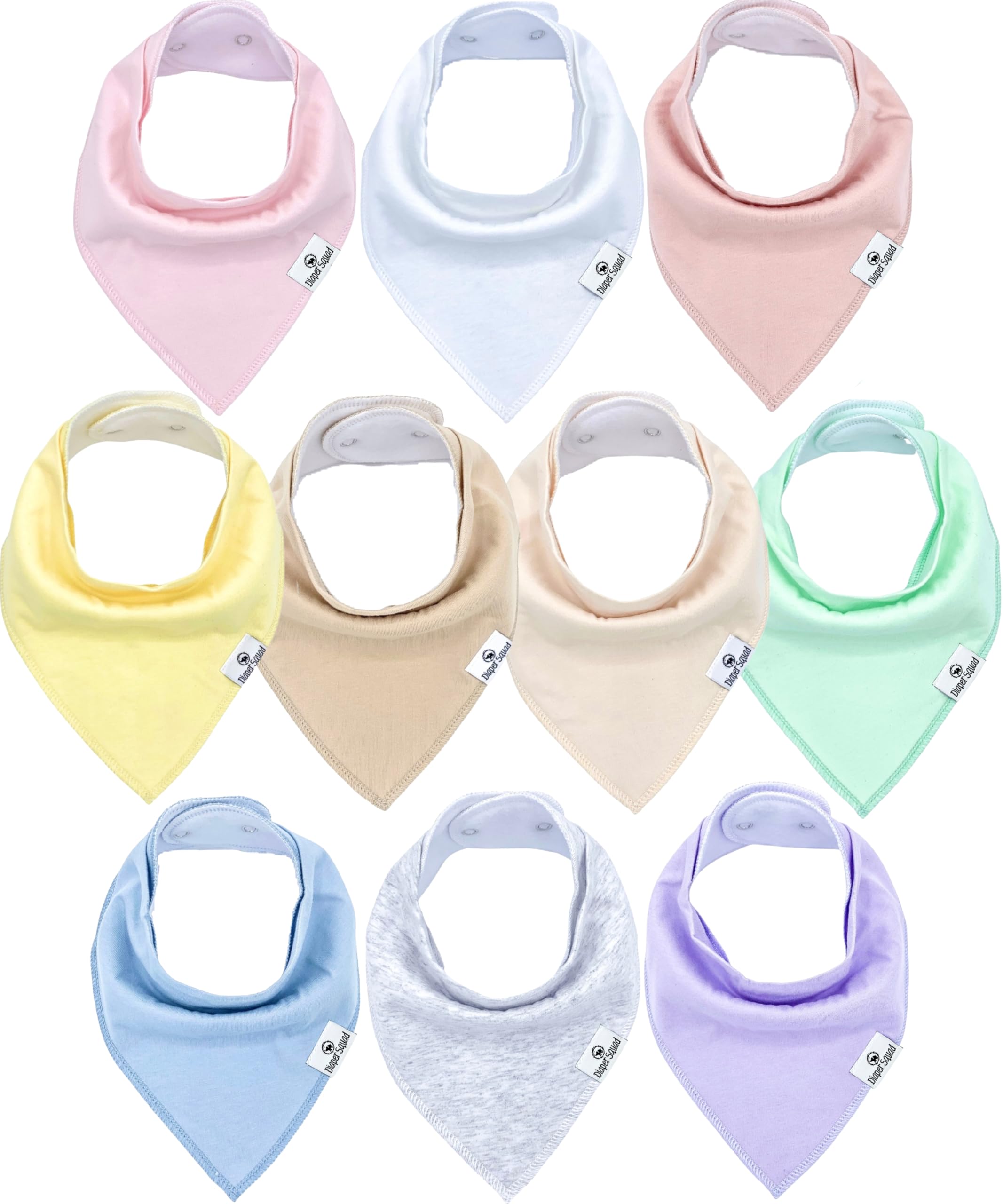 Pannolino Squad 100% cotone organico pastello, confezione da 10 bavaglini a bandana, tinta unita per ragazzi e ragazze