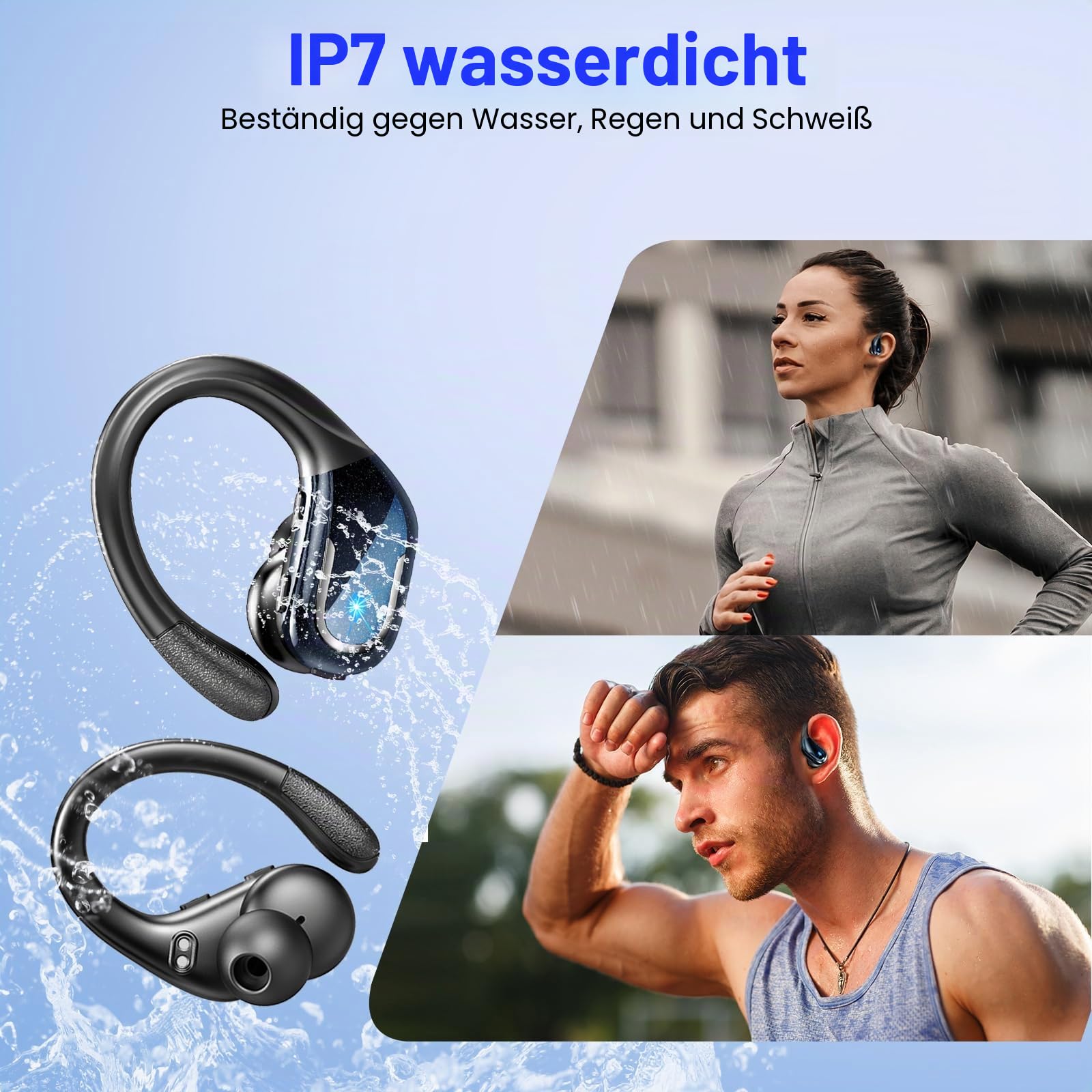 Bluetooth Kopfhörer in Ear Sport, 2024 Kopfhörer Kabellos Bluetooth 5.3 HiFi Stereo, 75 Std Noise Cancelling Wireless Earbuds, Tiefer Bass, LED-Anzeige, IP7 Wasserdicht, USB-C-Schnellladung Ohrhörer