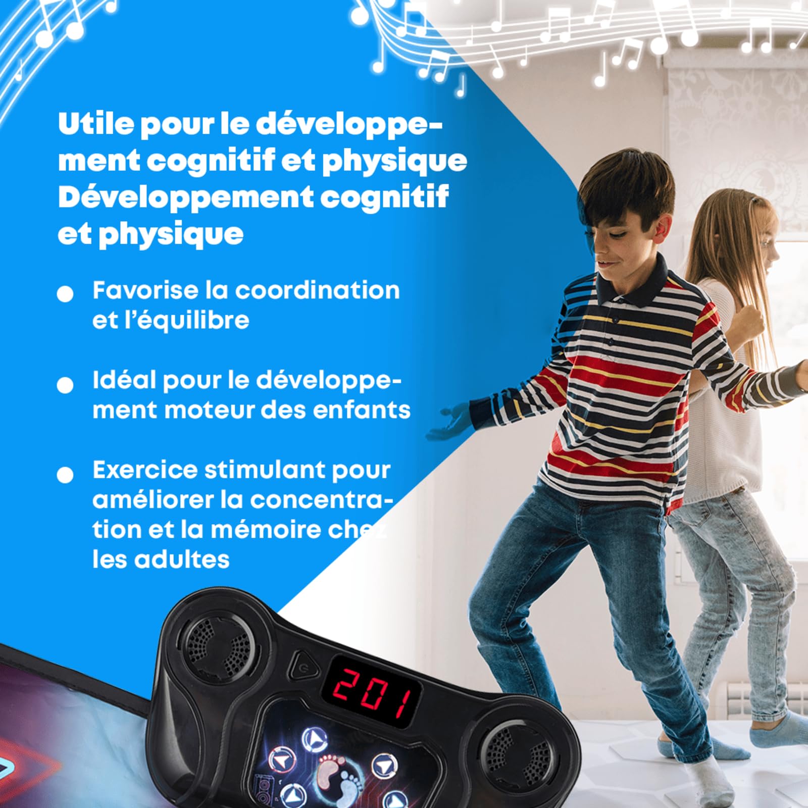 NK Tapis de Danse pour Enfants +5 Annos et Adultes avec Bluetooth 5.0 - Jouet Musical avec 7 Modes de Jeu, Cadeau d'anniversaire Noël, Base Antidérapante et Haut-Parleur à Volume Ajustable (100x89cm)