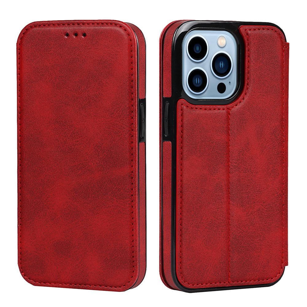 Skórzane etui na telefon komórkowy z klapką i miękkim brzegiem, odpowiednie do iPhone'a 11 12 13 14 15 16 Pro Max 14 15 16 Plus, odporne na wstrząsy, czerwone, do iPhone'a 13 Pro
