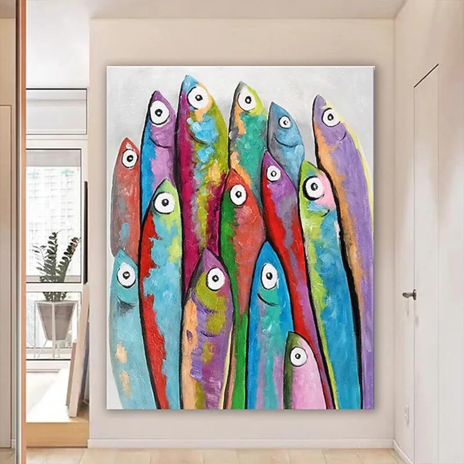 Bmgkyagl Frameless Abstract Colorful Fish Animals Modern Canvas Paintings And Prints Wall Art Hd Pictures For Living Room Home Decor 50X70cm