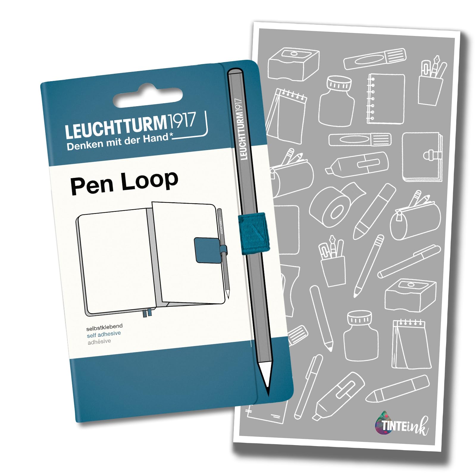 Leuchtturm1917 Pen Loop - Choose Colour & Tinte Ink Refill Envelope (Stone Blue)