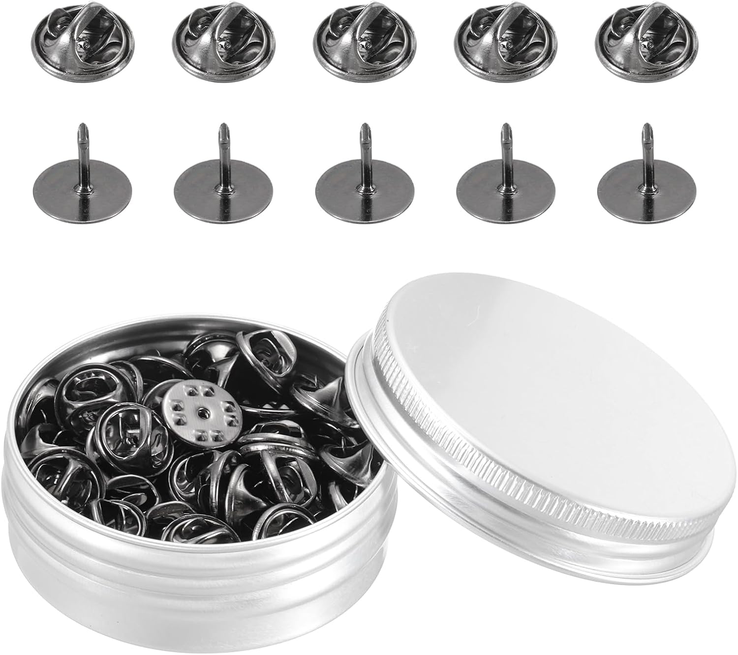 MECCANIXITY 50 Pairs Copper Pin Backs, Butterfly Tie Locking Pin Backs Replacement 11mm x 10mm for Hat Badge Craft Making, Grey