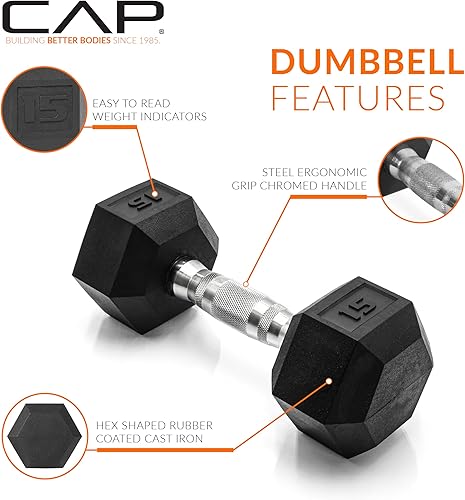 Miniatura 4 de CAP Barbell Juego de pesas con revestimiento de goma con estante vertical  Opciones de 100 libras, 150 libras y 210 libras