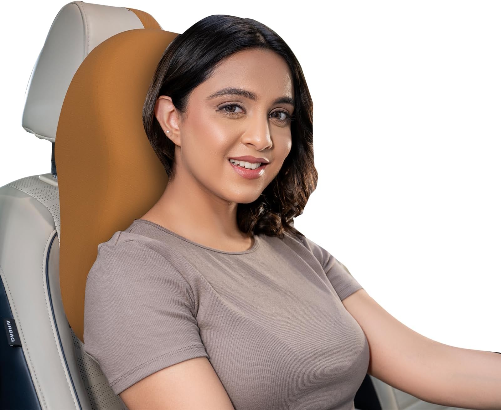 WELLGIVER Car Neck Rest Pillow Experience Ultimate Comfort with Ultrasoft Cushioning, Superior Neck Support Pain Relief Memory Foam Head Rest with Washable Velvet Cover (Tan (Pack of 2), Large)