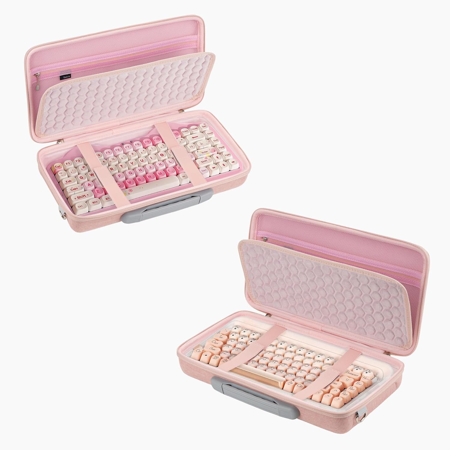 GEEKRIA Keyboard Carrying Bag, Compatible with LOFREE DOT Foundation 75%/Lipstick Elegant 84, YUNZII C75, EVA Hard Shell Travel Computer Keyboard Case (Pink)