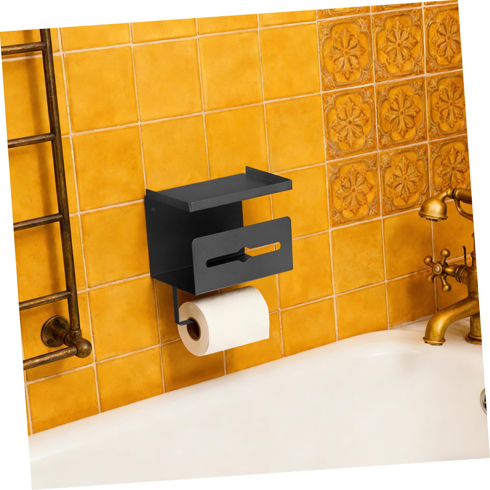 Toyvian Portarotolo Robusto da Parete di Carta Igienica in Acciaio al Carbonio con Doppio Ripiano con Spazio Extra e Funzionale per Bagno Moderno