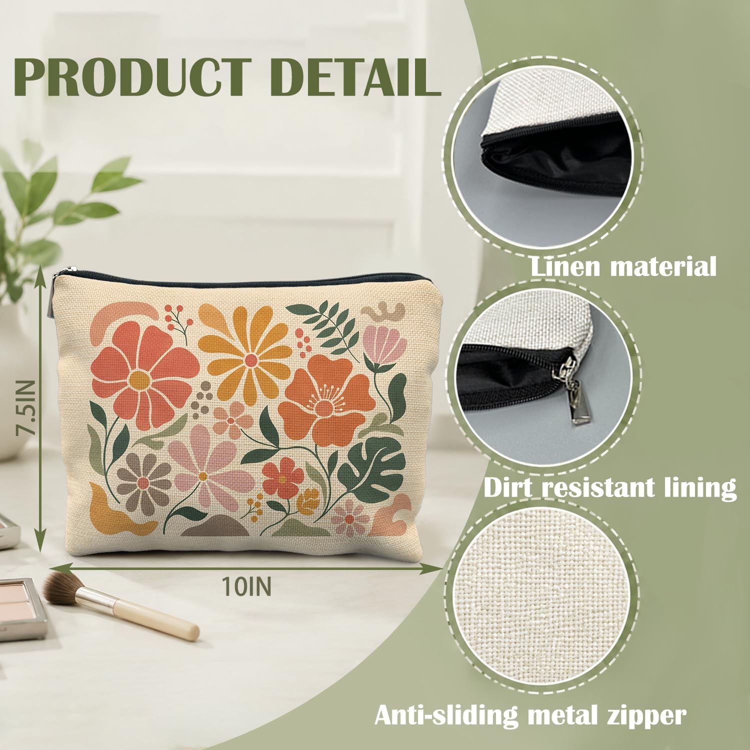 70s Retro Groovy Boho Floral Makeup Bag for Purse image 2