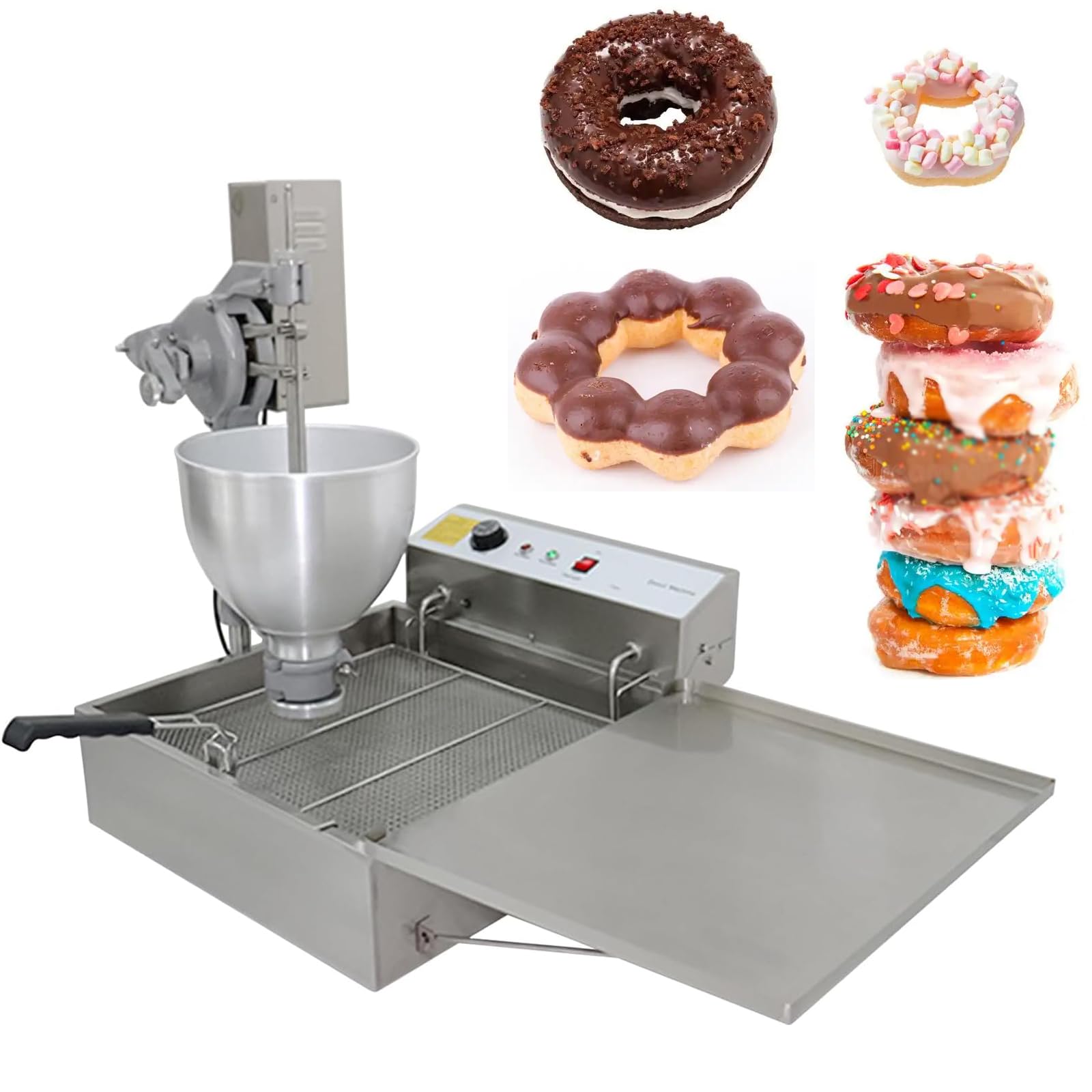 AYCDL Automatic Donut Frying Machine with 9L Hopper & Adjustable Molds for Ball, Flower, and Ring Shaped Donuts - High-Capacity for Bakery and Food Cart Use