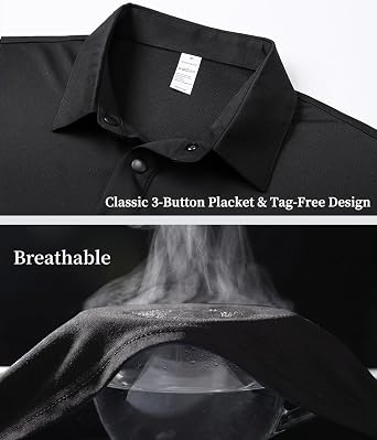 ZENGVEE Mens Polo Shirts Snap Button Quick Dry Golf Short Sleeve Tops S-3XL