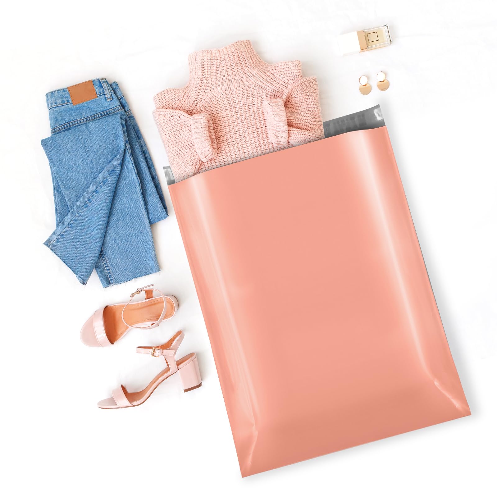GSSUSA 100 buste grandi in poliestere, 19 x 24, forti buste adesive per abbigliamento, buste impermeabili e resistenti agli strappi, buste in poliestere per spedizioni in rosa pesca