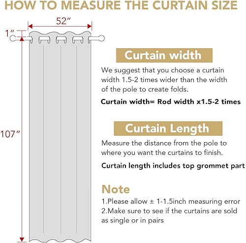 Miniatura 2 de H.Versailtex - Cortinas opacas con aislamiento térmico para oscurecer la habitación, cortinas extralargas, paneles con ojales (juego de 2, 52 x 108