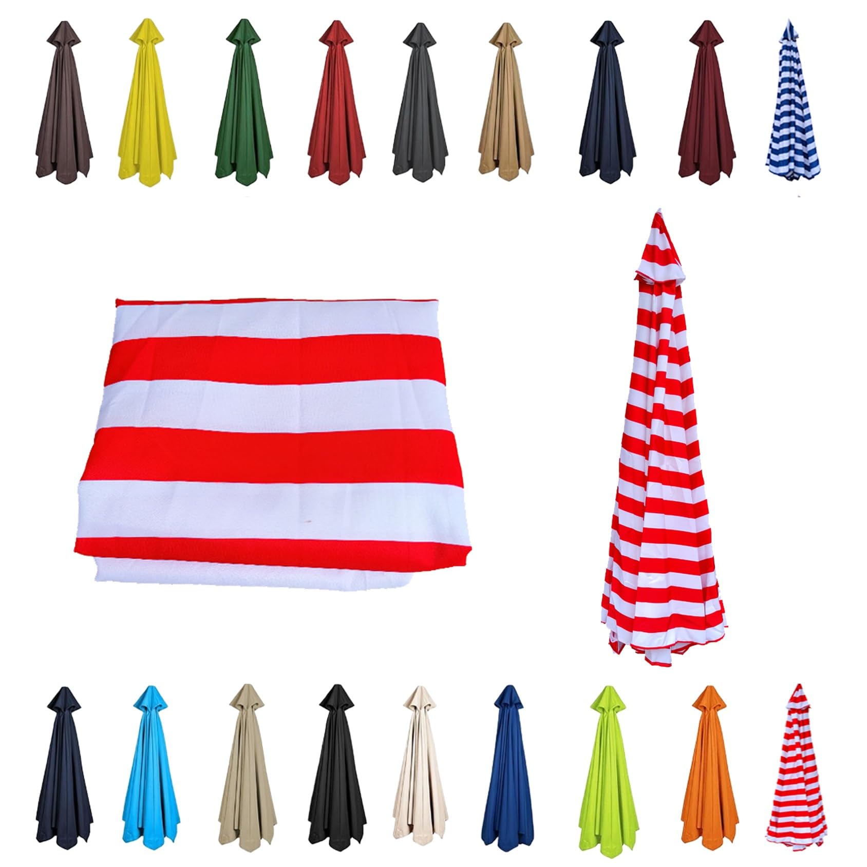CMJYMX 6/8 Arms Patio Replacement Parasol Canopy | Sun Umbrella Replacement Cloth 230cm/270cm/300cm | Waterproof Umbrella Replacement Top Shade Fabric Cover(Red+white,6 RIBS: 250CM/8.2FT) โ image 1