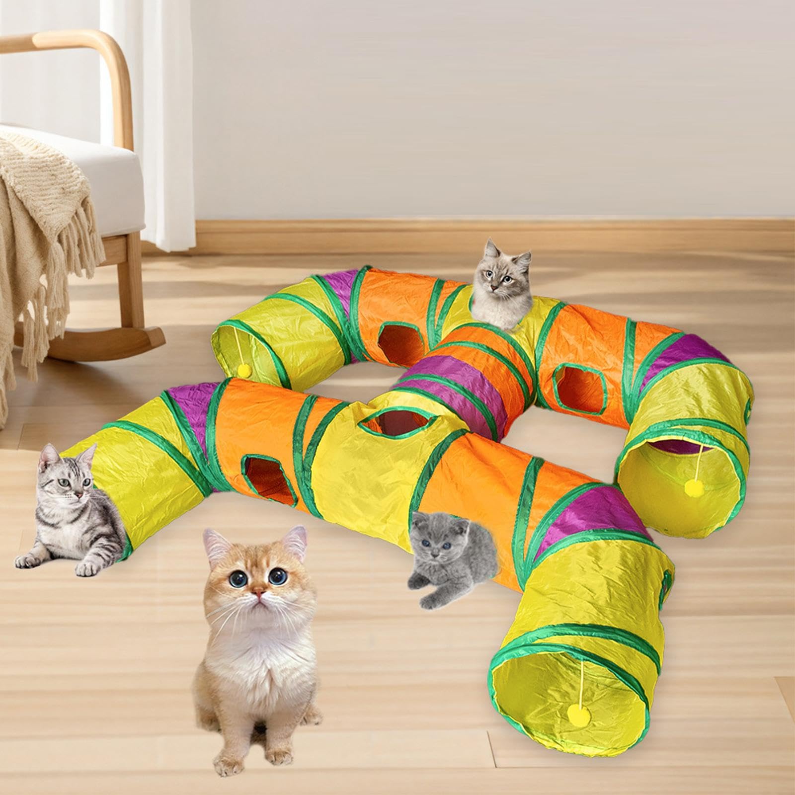 para Gatos Juguete Interactivo Plegable Mascotas Tubo de Juego con Bola Material Poliéster Reforzado Adecuado para Gatos Perros Pequeños, Vistoso