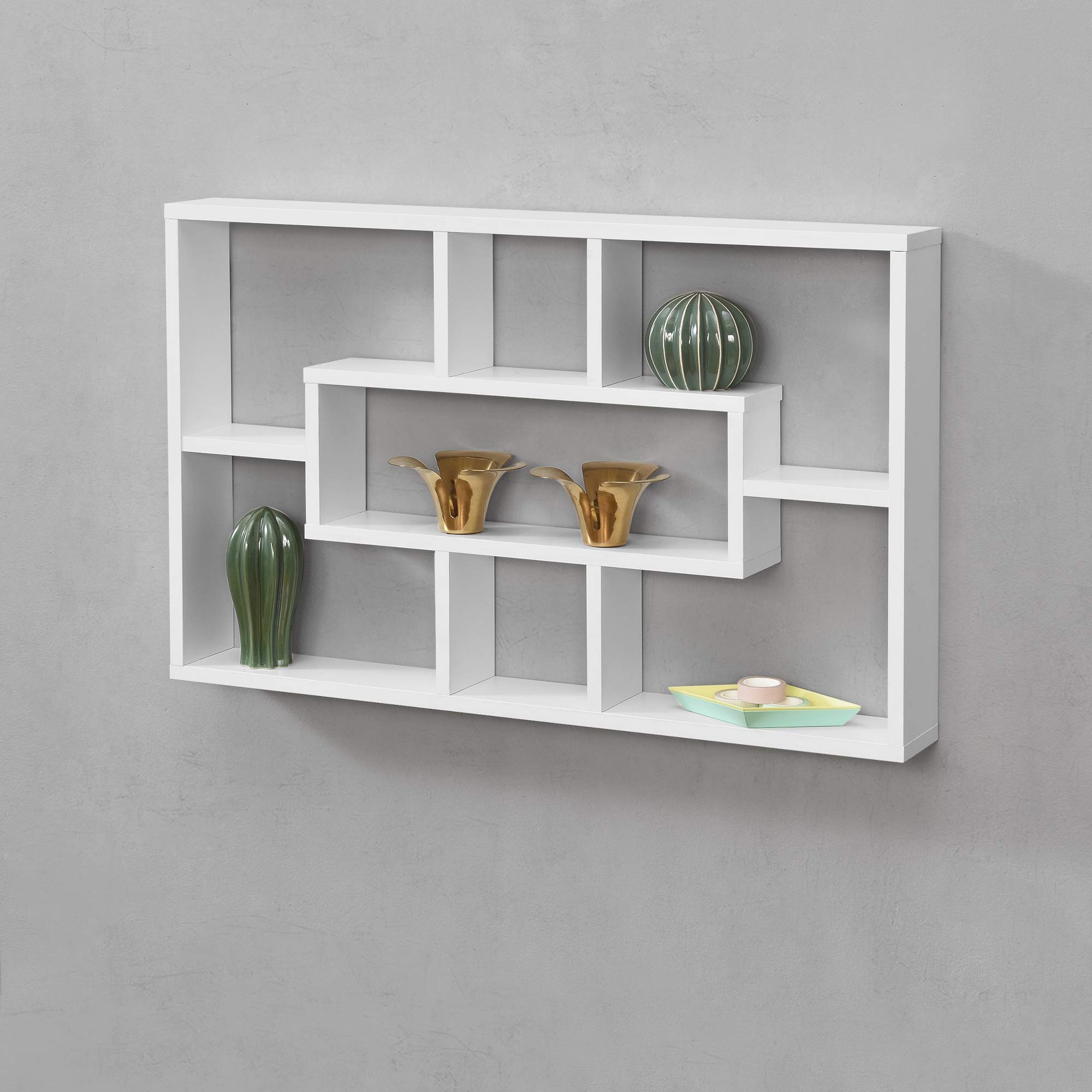 [en.casa] Scaffale da Parete Design Rettangolare con 7 Scomparti Portaoggetti Mensola da Muro Espositore per Soggiorno Studio 77x10x48 cm Bianco