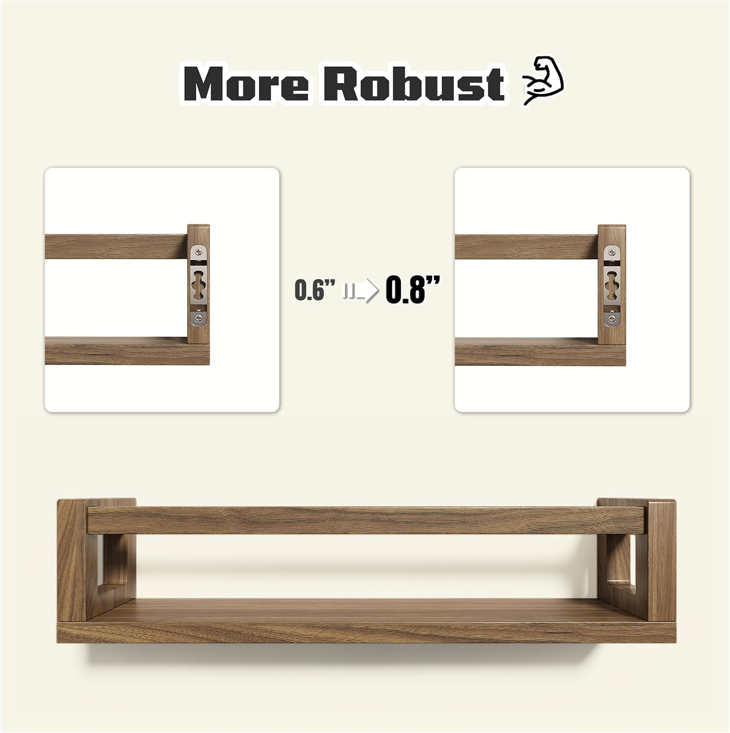 Upgraded Thick Floating Shelves, Solid Wood Bookshelf for Wall, Floating Book Shelves Use as Wall Shelves for Bedroom, Kids Room, Nursery, Books, Spice Rack & Decor – Dark Walnut Brown