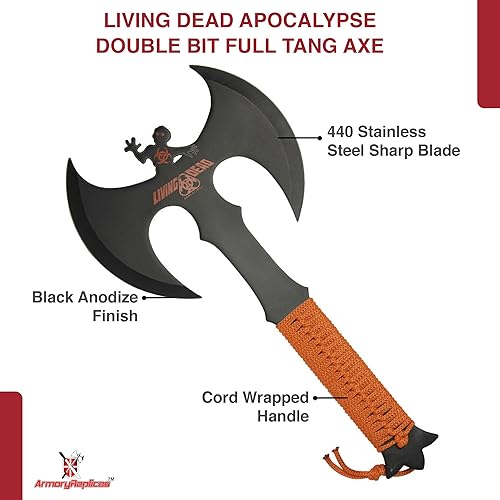 Vista 27 de Armory Replicas Zombie Slayer Hacha de doble cabeza de espiga completa