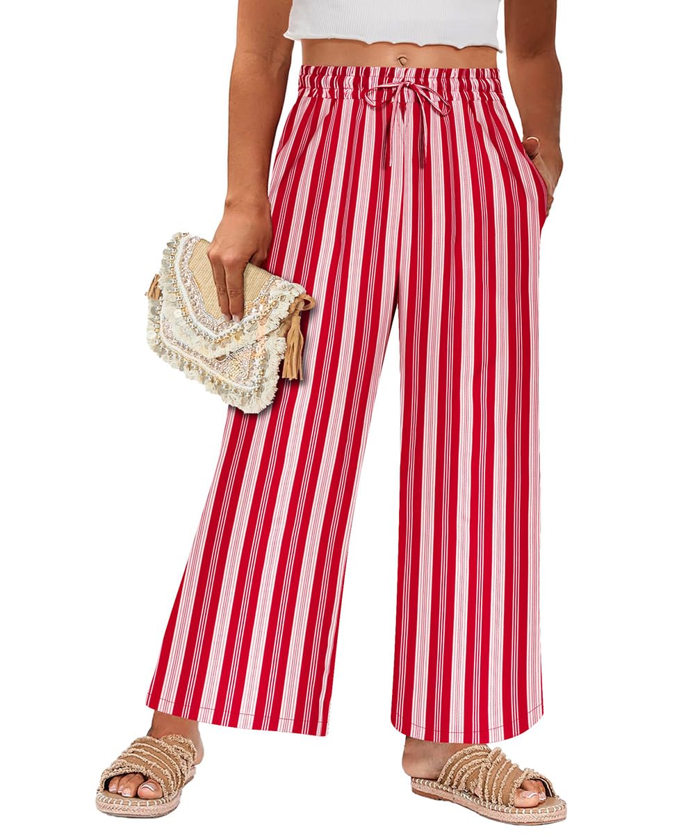 RITERA Womens Plus Size Elastic Waist Wide Leg Pants with Pockets Casual Loose High Waist Pleated Lounge Palazzo