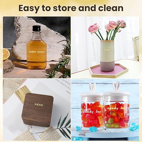 Miniatura 6 de EORTA 6 hojas de calcomanías de letras y números del alfabeto de 4,5 mm, mini calcomanías de letras brillantes de aleación autoadhesivas para