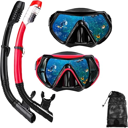 Miniatura 1 de Juego de máscara de esnórquel para adultos y jóvenes, máscara de buceo y esnórquel seco completo es adecuado para esnórquel, buceo, natación