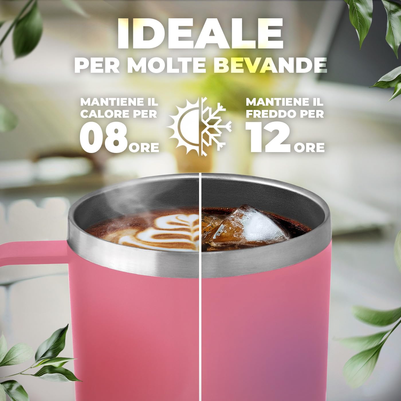 Maverton Tazza termica con manico e cannuccia 600ml - Borraccia con cannuccia acciaio inox - Bicchiere termico rosa - Tazza personalizzata per viaggio accessori utili - Idee regalo donna compleanno