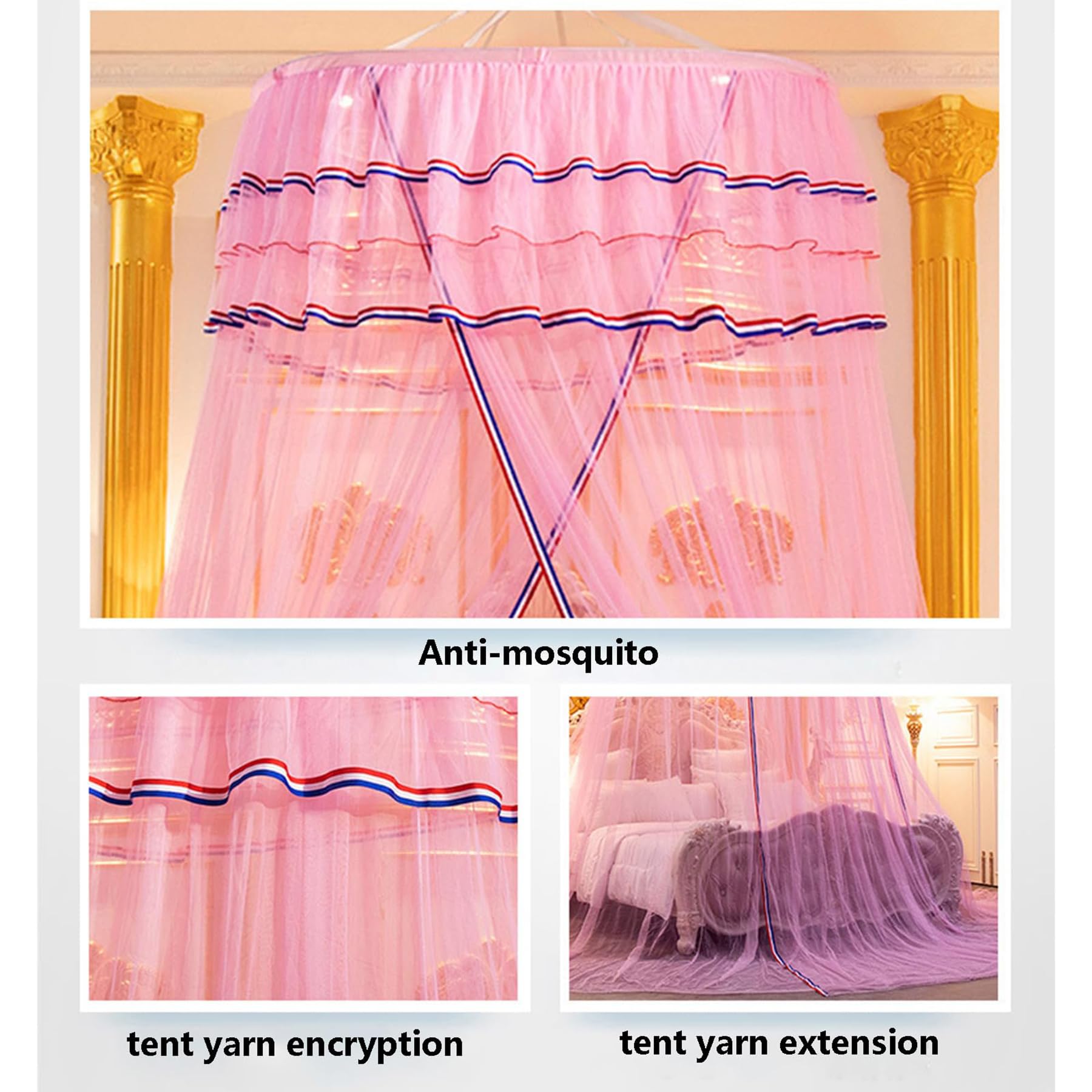 Mosquitera, Dosel para Cama, Carpa, Cortina acogedora, Dosel, Marco de Cama, Cortina, Volantes de ensueño, Techo Colgante, Dosel de Princesa, decoración de Dormitorio,Blanco