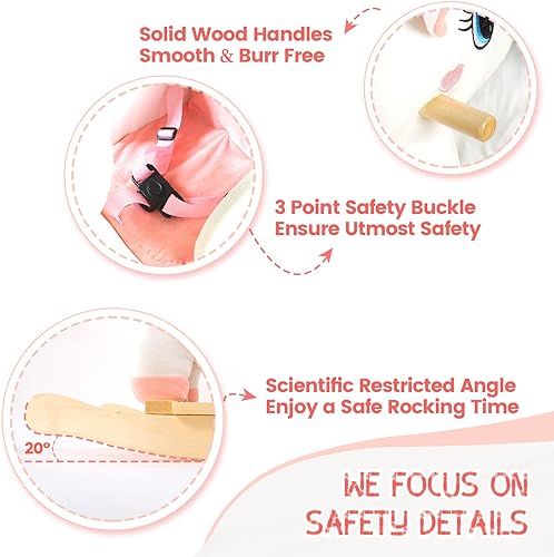 Miniatura 4 de FUNLIO Caballo mecedor de unicornio para bebé, caballo mecedor de unicornio de hadas arco iris para niños pequeños de 6 meses a 3 años, balancín de