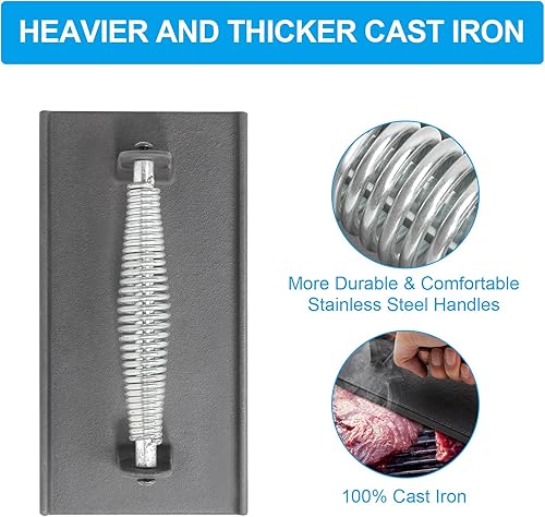 Miniatura 3 de SafBbcue Prensa de hamburguesa de hierro fundido, redonda de 7 pulgadas y 8.2 x 4.3 pulgadas, rectangular de hierro fundido resistente con mango de