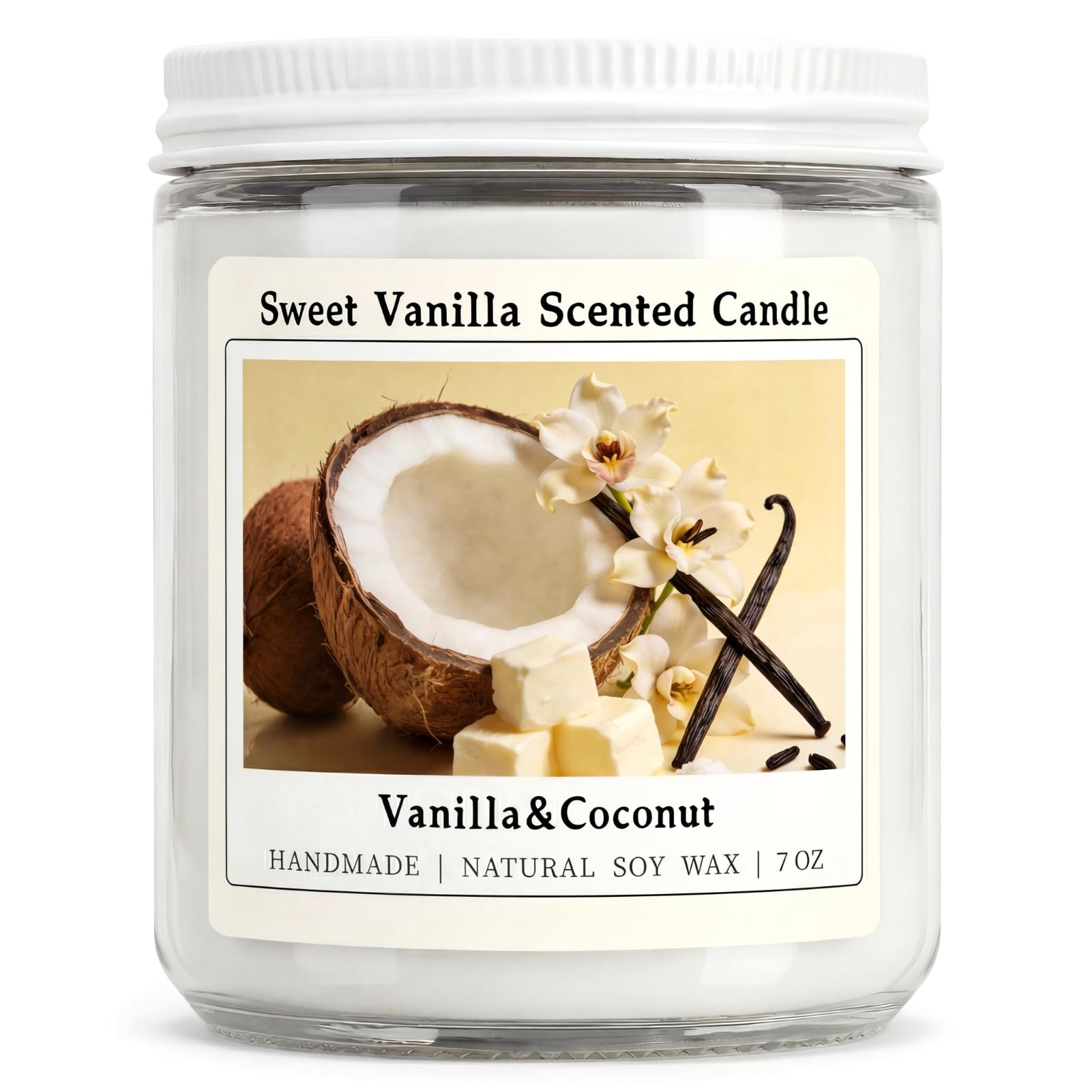 Homsolver 7OZ Creamy Vanilla Coconut Scented Candle, Natural Soy Candles with 50+ Hours Burn Time, Anniversary Birthday Mothers Day Gifts for Women, Mom Wife, Warm&amp;Soft Home Fragrance(Boutique Gifts)