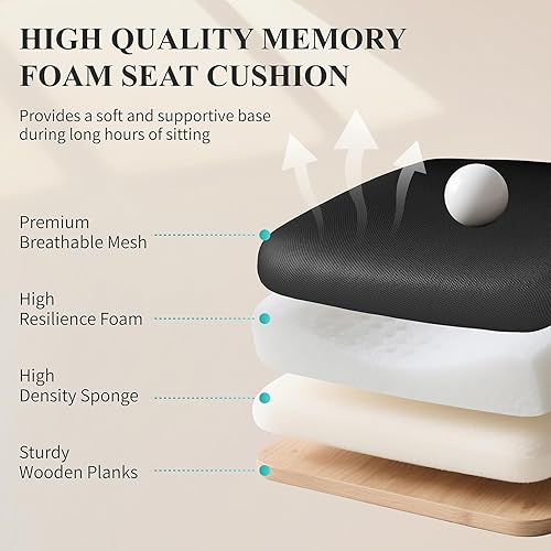 Miniatura 6 de Flysky Silla de oficina de malla, sillas ergonómicas de escritorio para computadora para oficina en casa, con reposabrazos abatibles cómodoscómodos,