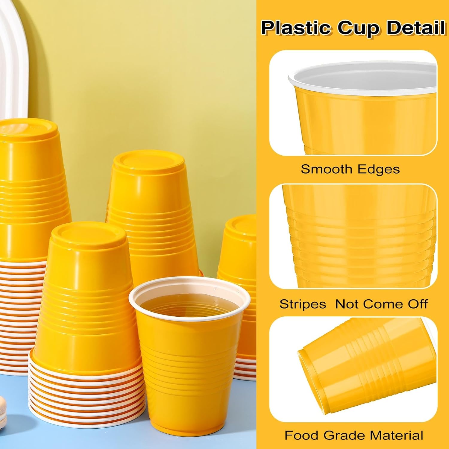 Pickmesh 50 Pack 12 oz Plastic Cups Valentine Disposable Cup Bulk for Valentine's Day Wedding Birthday Baby Shower New Year's Day Halloween and Festive Celebration Party Supplies(Yellow) - Image 3