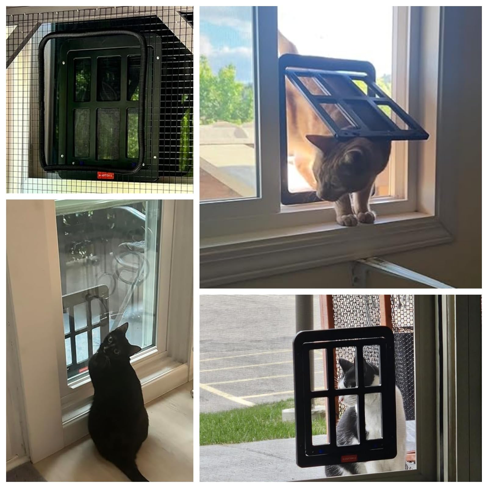 ENJOYING Puerta para Gatos Mosquitero, Puerta para Perro Pequeños Mosquitera con Página Magnética, Puerta Mascotas para Puerta Corrediza Ventana, Apagado Automático, Cerrable, Negro
