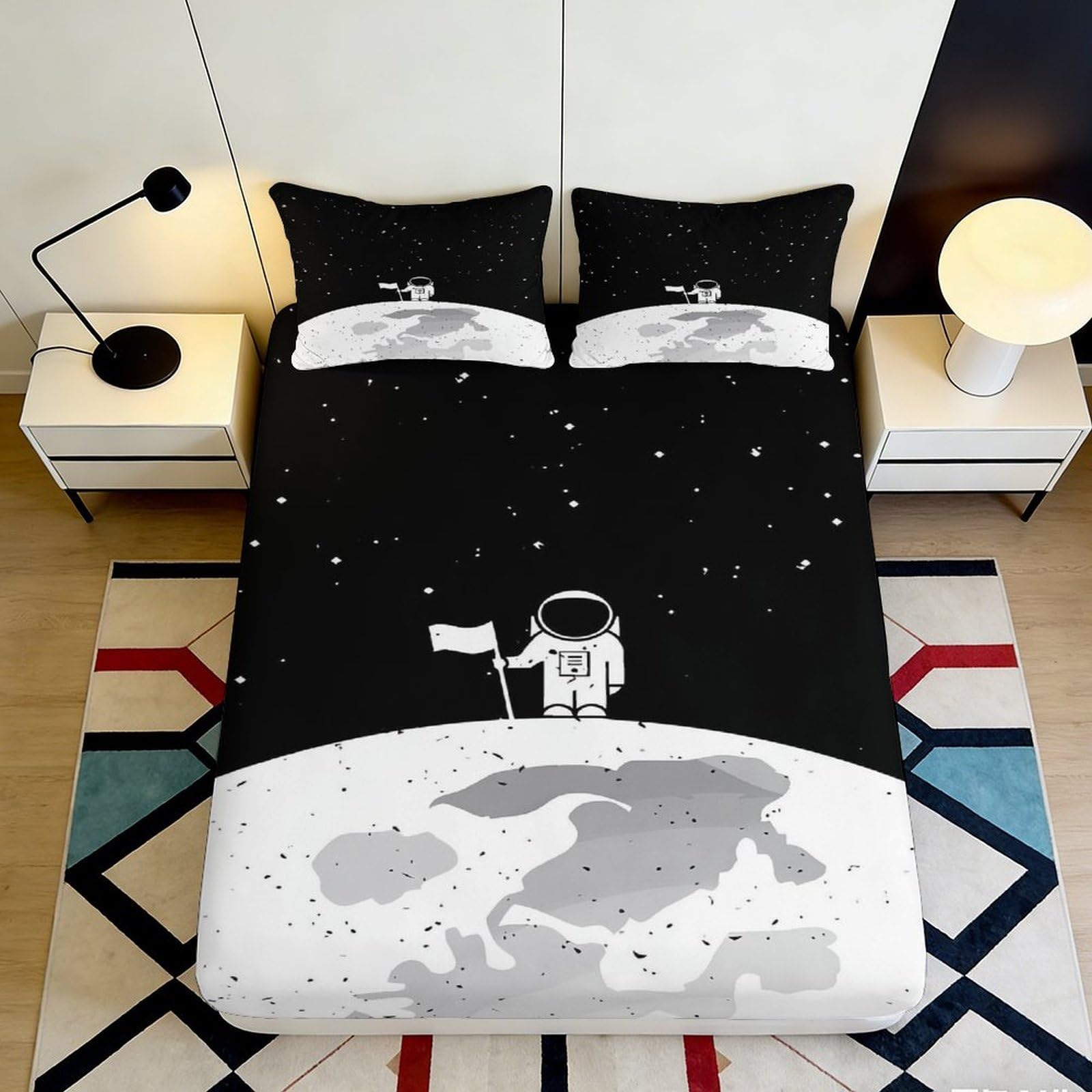 Pnayamiorkfel Style-7 3D Printed Astronaut Moon Fitted Sheet Microfiber Soft Breathable Space Planet Bed Cover For Bedroom Guest Room Decor 90X200x25cm